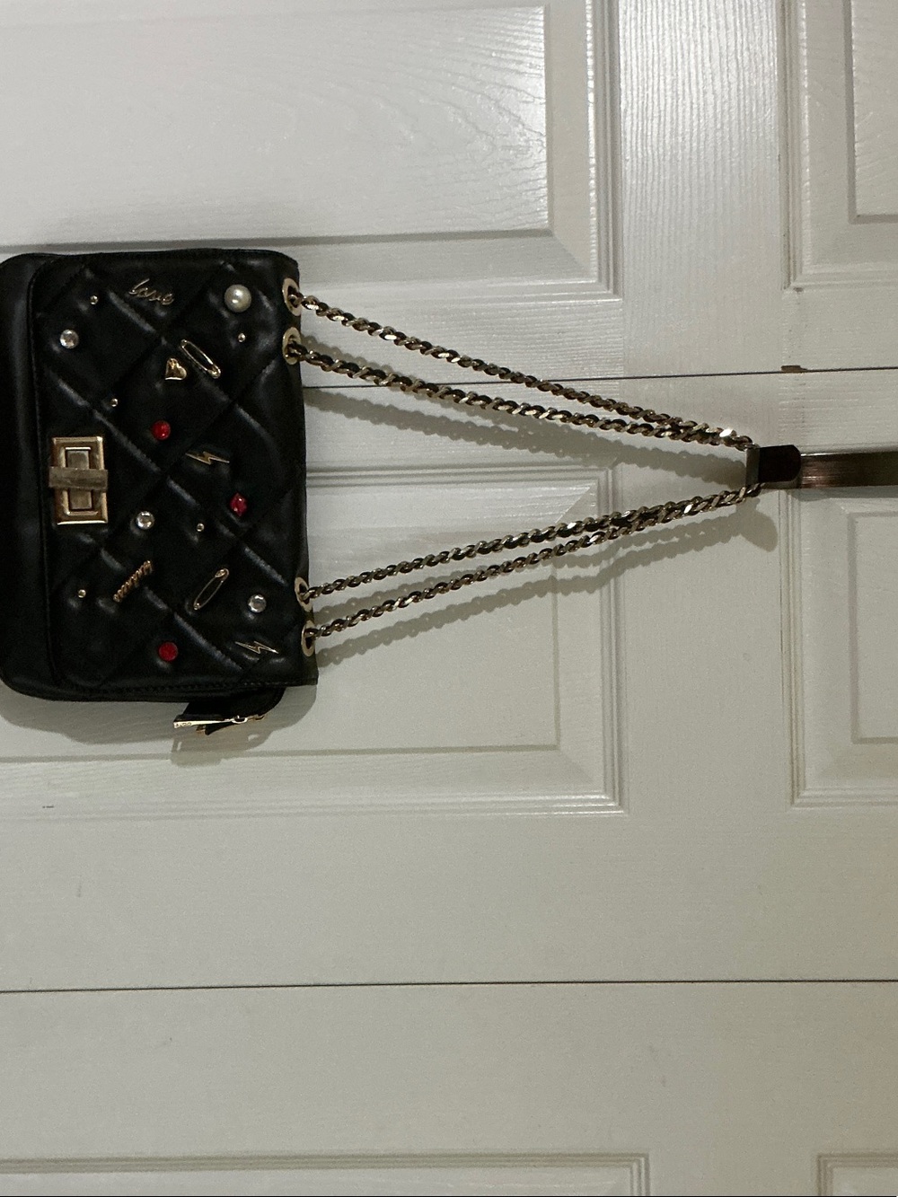 Aldo Black Quilted Crossbody with Gold Chain & Embellishments